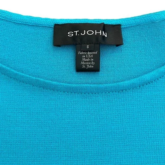 St. John Teal Knitted Top Wool Blend Button Detail, Size S - Picture 4 of 7